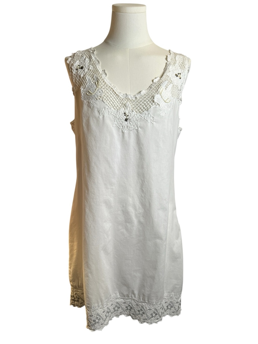 White Embroidered Lace-Trim Sleeveless Dress